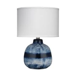 Small Batik Table Lamp - Indigo / White