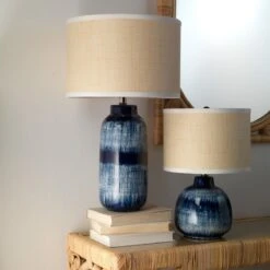 Small Batik Table Lamp - Indigo / Raffia -Best Lighting Shop 9batiksmtlin 1 1