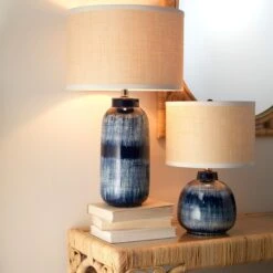 Small Batik Table Lamp - Indigo / Raffia -Best Lighting Shop 9batiksmtlin 2